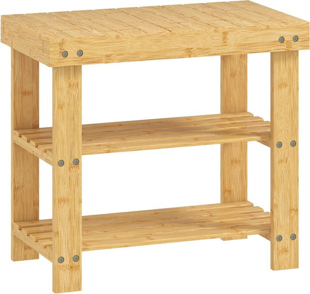 HOMCOM Schuhbank aus Bambus mit 2 Ablagen und Sitzfläche, Farbe Natur, B/T/H: 50 x 28 x 45 cm - Bild 1
