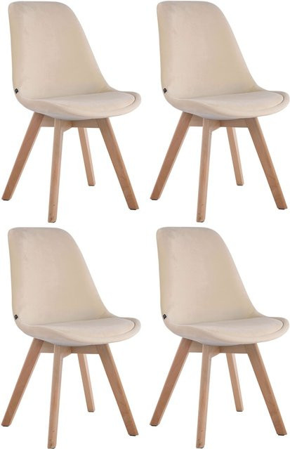 CLP 4er Set Retrostühle Borneo in Beige aus Samt mit Holzgestell - Bild 1