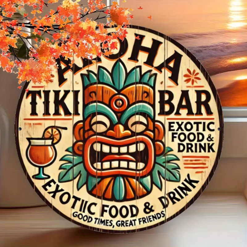 Aloha Tiki Bar Rundes Eisenschild von Potdemiel, Exotische Wandkunst mit Hawaiianischem Motiv in Multicolour, Durchmesser: 20 cm - Bild 3