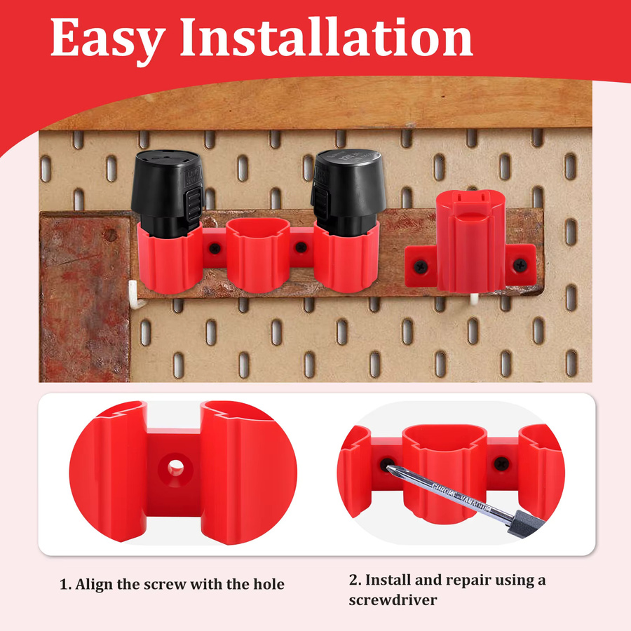 16er Set Batteriehalter und Werkzeughalter für Milwaukee M12 12V, Wandmontage aus Kunststoff in Rot - Bild 5