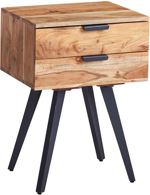 Finebuy Nachtkästchen aus Akazie Massivholz in Braun mit 2 Schubladen im Industrial Design, B/T/H: 35 x 35 x 65 cm - Bild 1