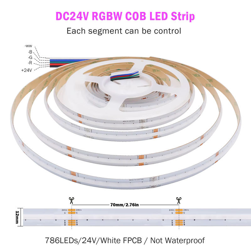 XUNATA RGBWW COB LED-Streifen DC 24 V, Multicolour, 784 LEDs/m, wasserdicht IP67, selbstklebend und zuschneidbar für Garten und Heimdekoration - Bild 3