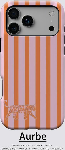 Aurbe Matte 2-in-1 MagSafe Hülle mit Film für iPhone 17 16 15 14 Plus Pro Max, Stoßfeste Hartschale, Rosa-orange gestreifter Tiger - Bild 1