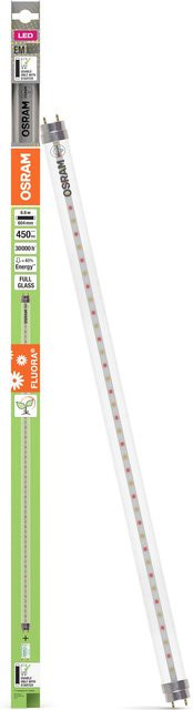 Osram LED T8 EM Fluora LED-Röhre Pflanzlicht, Warmweiß 2500 K, 6,6 W (ex 18 W), 450 lm, Transparent - Bild 1