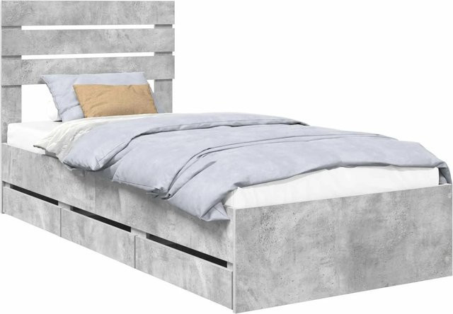 vidaXL Bettrahmen mit Kopfteil aus Holzwerkstoff in Betongrau, B/T/H: 90 x 190 cm - Bild 1