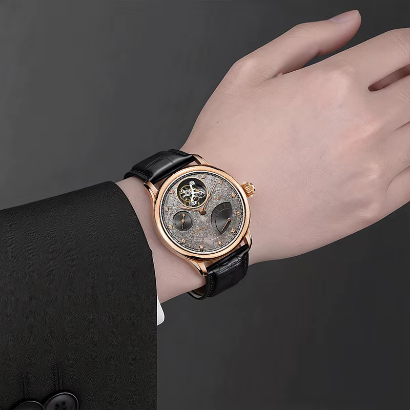 Shanghai Watch Herrenarmbanduhr, 750 Gold, Handaufzug, Leder, Gold - Bild 3