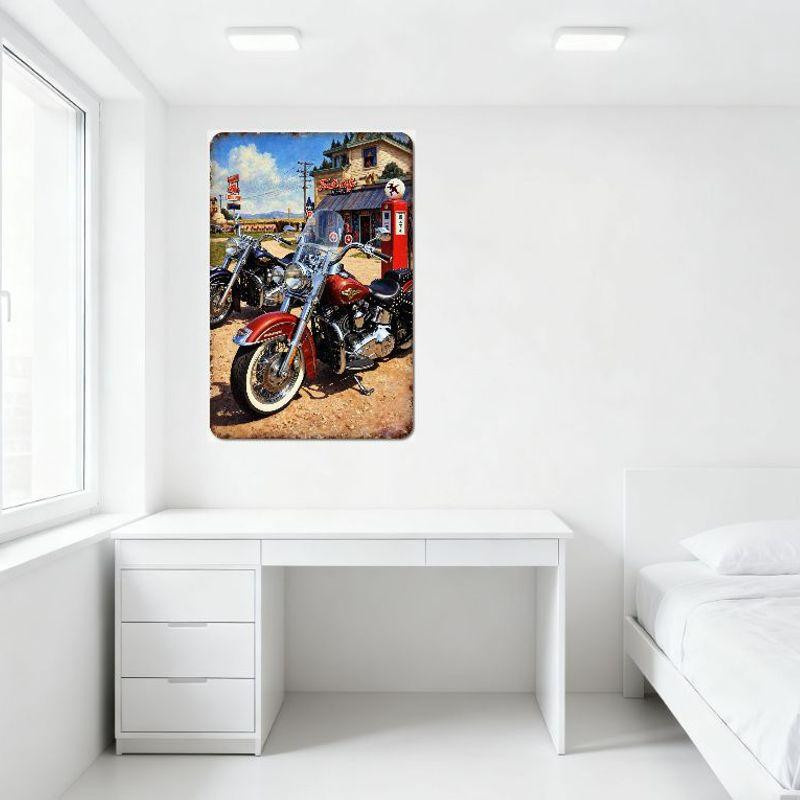 ZX ART Vintage Route 66 Retro Motorräder Ford's Cafe Metallblechschild in Multicolour, B: 30 cm, H: 20 cm - Bild 4