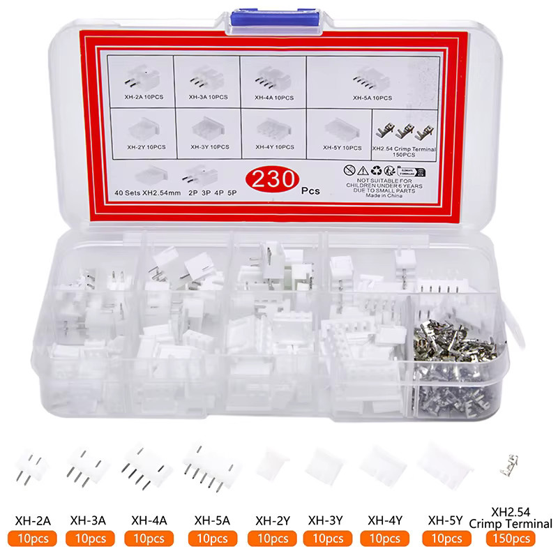 230-teiliges JST Terminal Kit mit XH2.54 und PH2.0 Steckverbindern in Weiß, 2,54mm und 2,0mm Pitch Drahtanschlüsse und Adapter Set - Bild 2