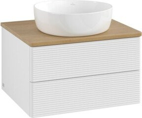 V&B Waschtischunterschrank Antao mit Frontstruktur in Eiche Honig und Weiß Lack, B/T/H: 60 x 36 x 50 cm - Bild 1