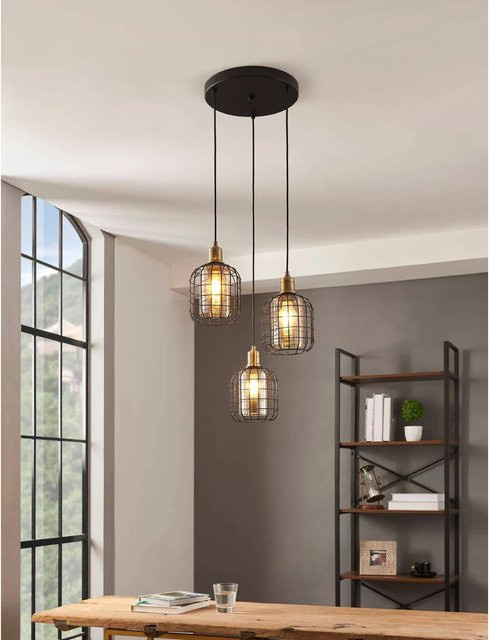 Eglo Hängeleuchte Chisle 3-flammig in Schwarz mit Amber Glas, E27, Loft-Stil - Bild 1