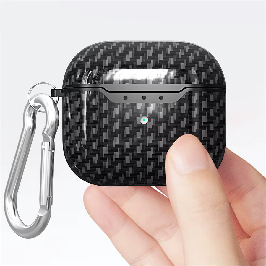 Business SLE Carbonfaser-Muster Schutzhülle für Apple AirPods 4, 3, 1 und Pro 2 mit Haken in Schwarz - Bild 3