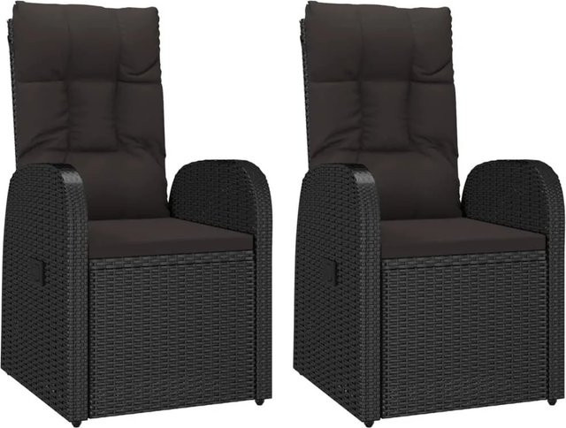 Furnicato Garten-Liegestühle Set aus 2 Stück in Schwarz mit Auflagen aus Poly Rattan, B/T/H: 57 x 69 x 106 cm - Bild 1