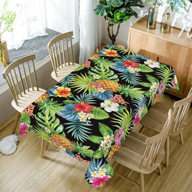 Rechteckige Tischdecke von JMG Household Supplies mit tropischem Palmenblatt- und Ananas-Design, Mehrfarbig, B: 100 cm, T: 160 cm - Bild 1