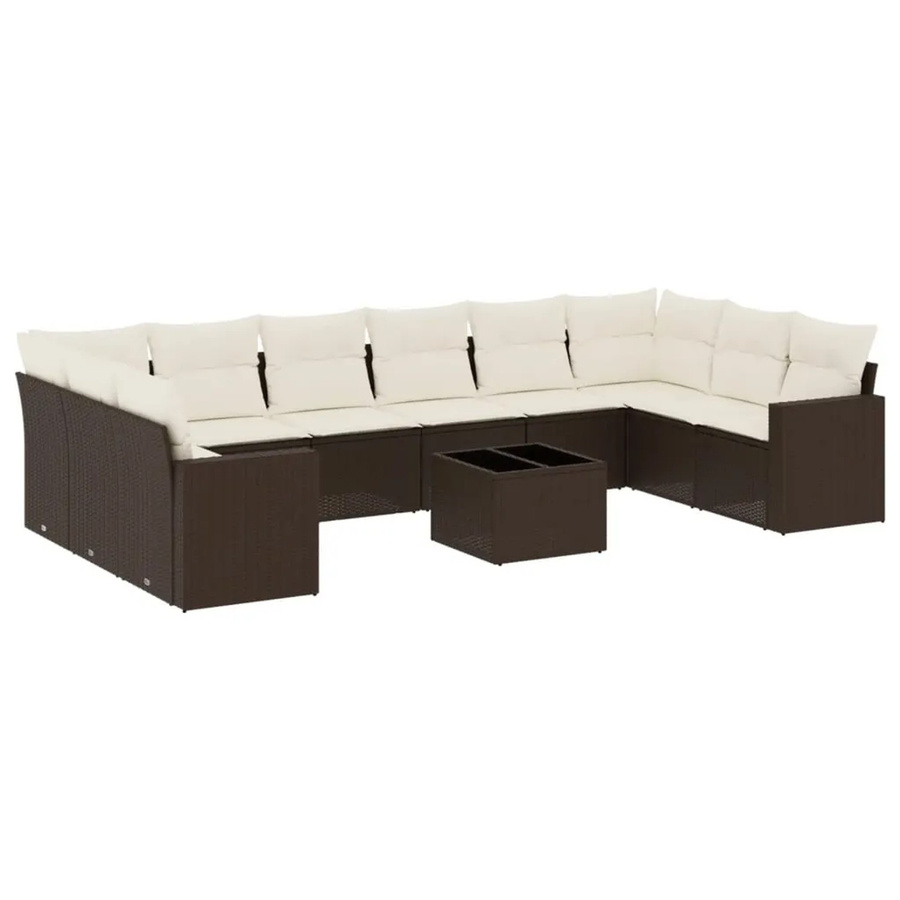 vidaXL 11-tlg. Garten-Sofagarnitur in L-Form aus Polyrattan mit Kissen, Braun - Bild 2