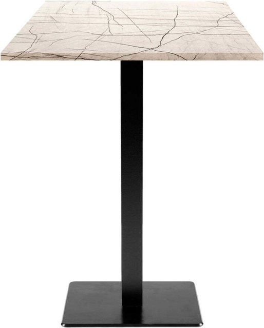 RestooTab Stehtisch Milan quadratisch in Stein- und Holzoptik, B/T/H: 60 x 60 x 113 cm, Platte in Wollweiß/Grau/Marmoriert und Gestell in Schwarz - Bild 1