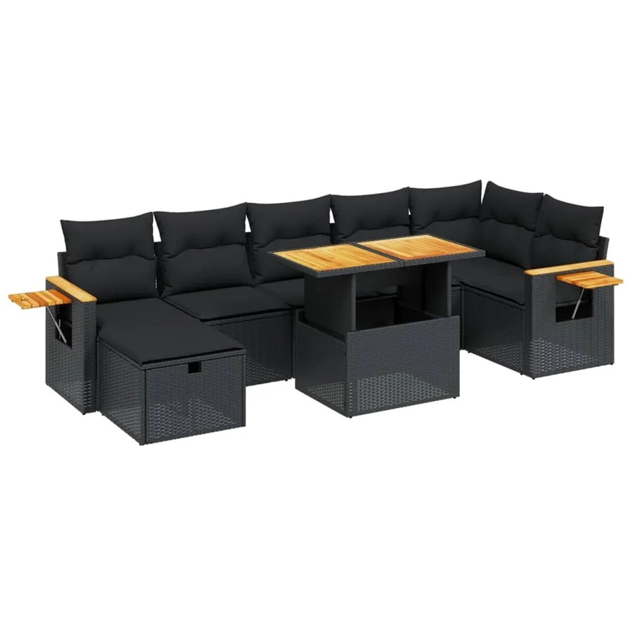 vidaXL 8-teilige Garten-Sofagarnitur aus Poly-Rattan und Akazienholz in Schwarz mit Kissen - Bild 2