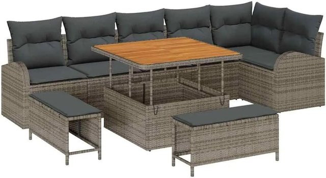 vidaXL Garten-Sofa-Set 9-tlg in Grau mit Kissen und integriertem Stauraum für Terrasse und Garten - Bild 1