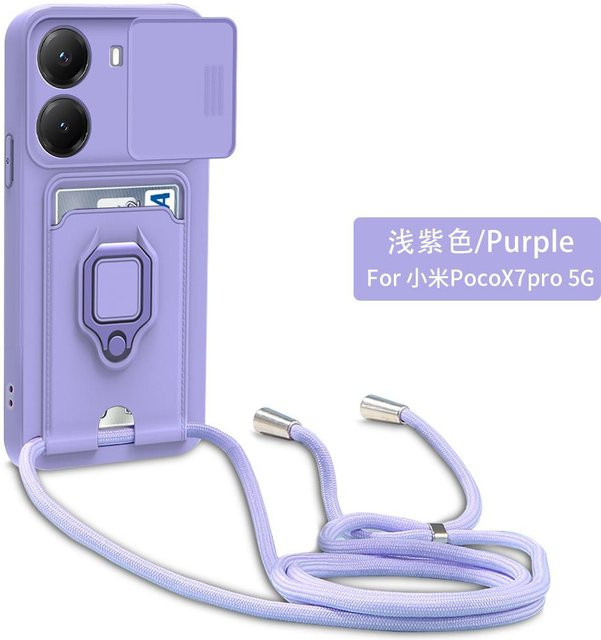 Xiaomi Poco X7 Pro Handyhülle mit Crossbody-Kordel, Lanyard und Ringhalter sowie Kameraobjektivabdeckung in Grau - Bild 1