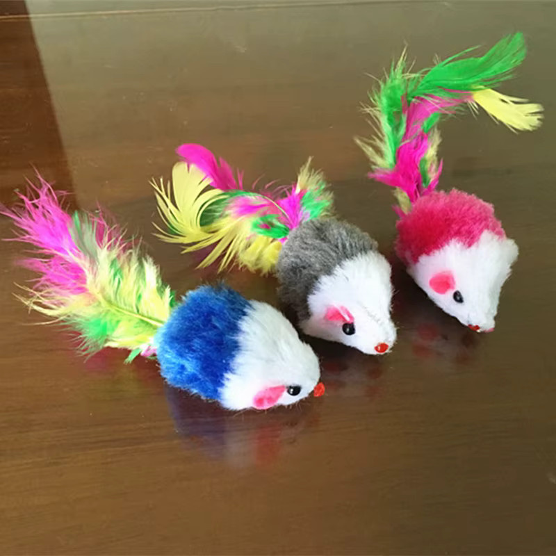 Otmagelu Mini Weiche Fleece Falsche Maus Katze Spielzeug, Bunte Feder - Bild 2