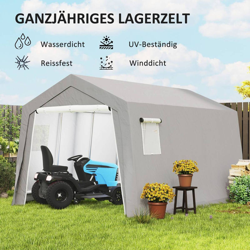 Outsunny Gerätezelt mit Satteldach in Hellgrau, wasserdichtes Geräthaus mit Fenstern und Türen, B/T/H: 300 x 447 x 255 cm - Bild 3