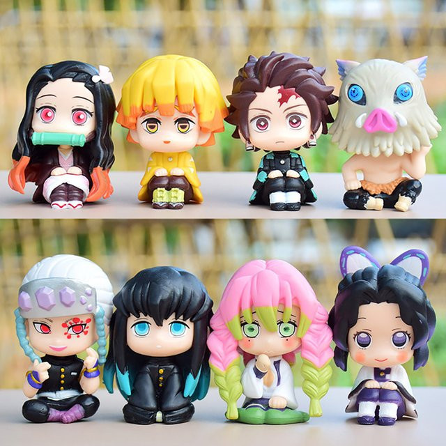 Bandai Demon Slayer Figuren, 8-teiliges Set, Q-Version Sitzende Tanjiro Nidouzi Inosuke Zenizu - Bild 1