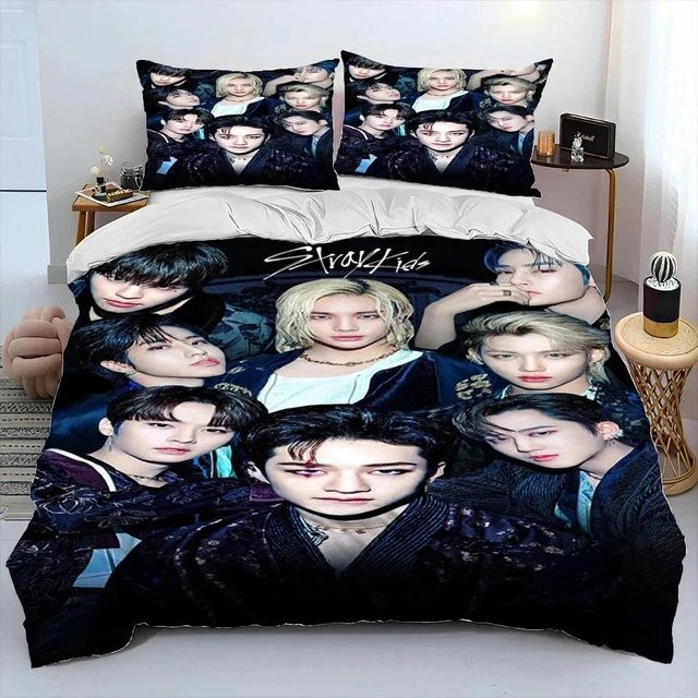 Stray Kids Kpop Bettwäscheset Softura mit 3D-Grafik, Bettbezug und Kissenbezug, Mehrfarbig, B/H: 260 x 220 cm - Bild 1