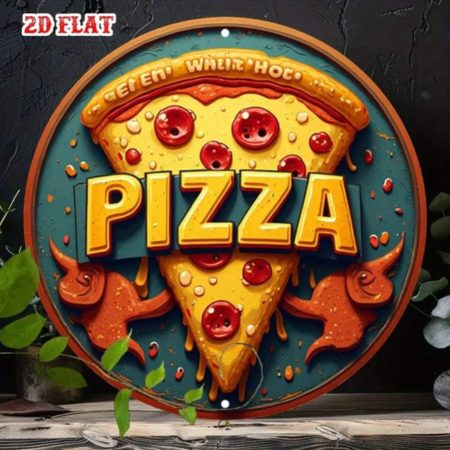 Vencer Metall-Wandschild Pizza-Dekor in Multicolour, rustikale Aluminiumkunst für Küche, Café und Bar, B/H: 20,0 x 20,0 cm - Bild 1