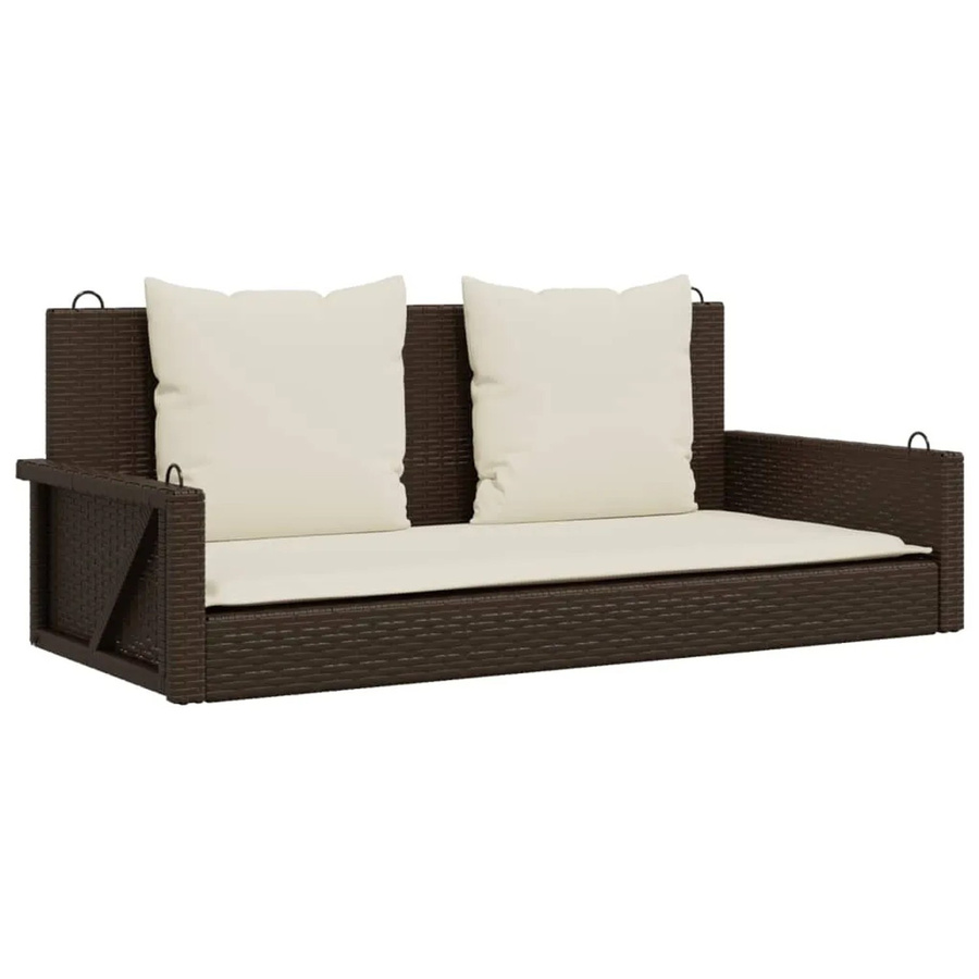 furnicato Hängebank aus Poly Rattan mit Kissen in Braun, B/T/H: 119 x 56 x 48 cm - Bild 2