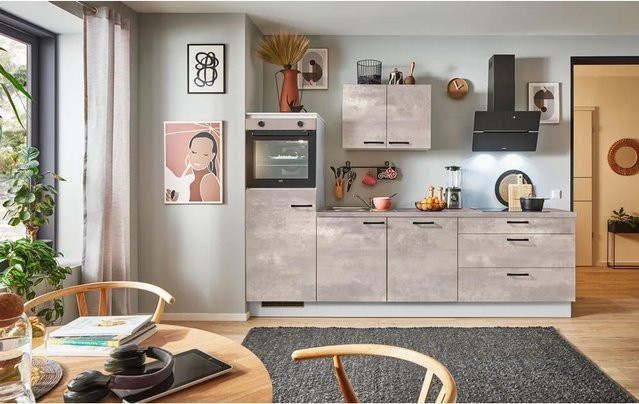 pino Küchenzeile Beton Art Perlgrau mit Geräteschrank B: 260 cm, T: 60 cm, H: 174 cm - Bild 1