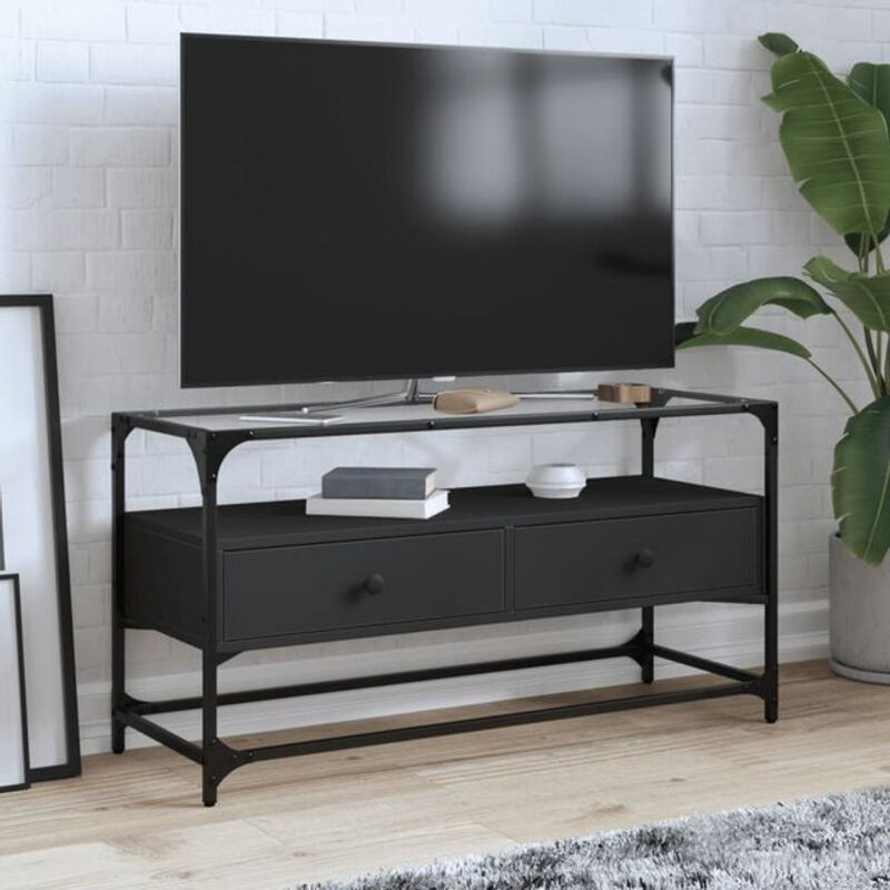 Vidaxl TV-Schrank in Schwarz mit Glasplatte im Industrial Design, B/T/H: 98 x 35 x 51 cm - Bild 1