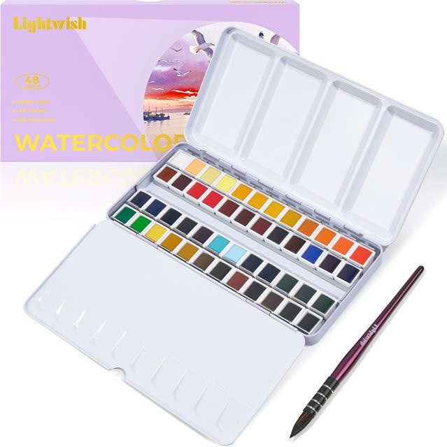 LIGHTWISH Aquarellfarben-Set mit 48 Farben in Multicolour inklusive Aquarellpinseln für professionelle Künstler als Reise-Set - Bild 1