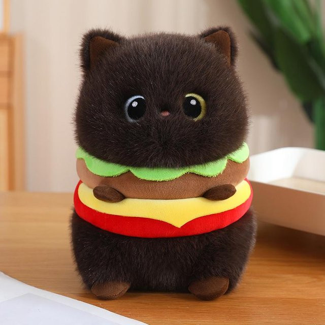 Yiran Health & Beauty Hamburger Katze Plüschtier, Siam, Schwarz Braun, 23cm - Bild 1