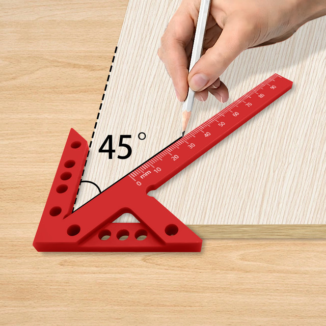 FNICEL Präzisions-Zentrierhilfe und Linienmesser aus Kunststoff und Aluminiumlegierung mit 45/90 Grad Winkelmesslineal in Rot für die Holzbearbeitung - Bild 1
