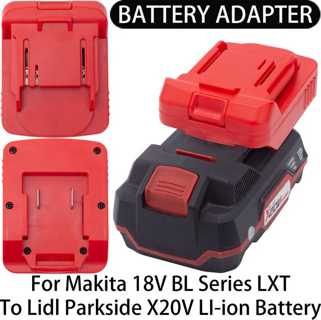 Adapter für Makita 18V LXT Li-Ionen-Werkzeug zu Lidl Parkside X20V Li-Ionen-Akku Konverter in Rot - Bild 1