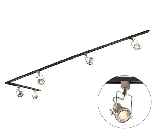 QAZQA Modernes Schienensystem Iconic Suplux in Schwarz mit 5 dimmbaren Strahlern aus Metall und Glas - Bild 1