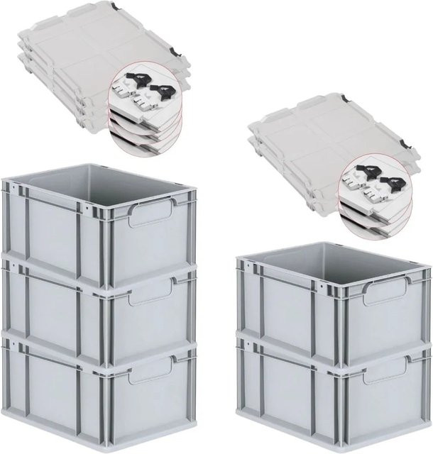 PROREGAL Spar Set 5x Eurobox Nextgen Economy mit Scharnierdeckel und schwarzen Schiebeschnappverschlüssen, Grau, H x B x T: 22 x 30 x 40 cm - Bild 1