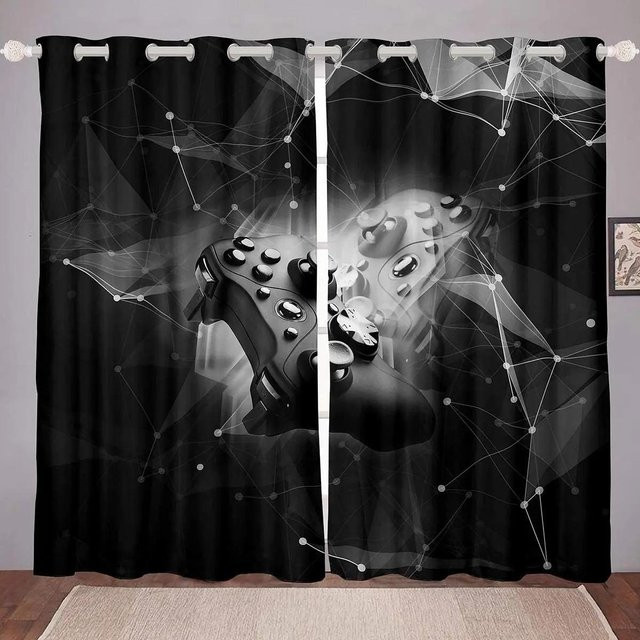 Yiran Furniture Videospiel Vorhänge für Kinder und Jugendliche, 2er-Set mit Grafikdruck, halbtransparent, Polyester, Breite: 50 cm, Höhe: 130 cm - Bild 1