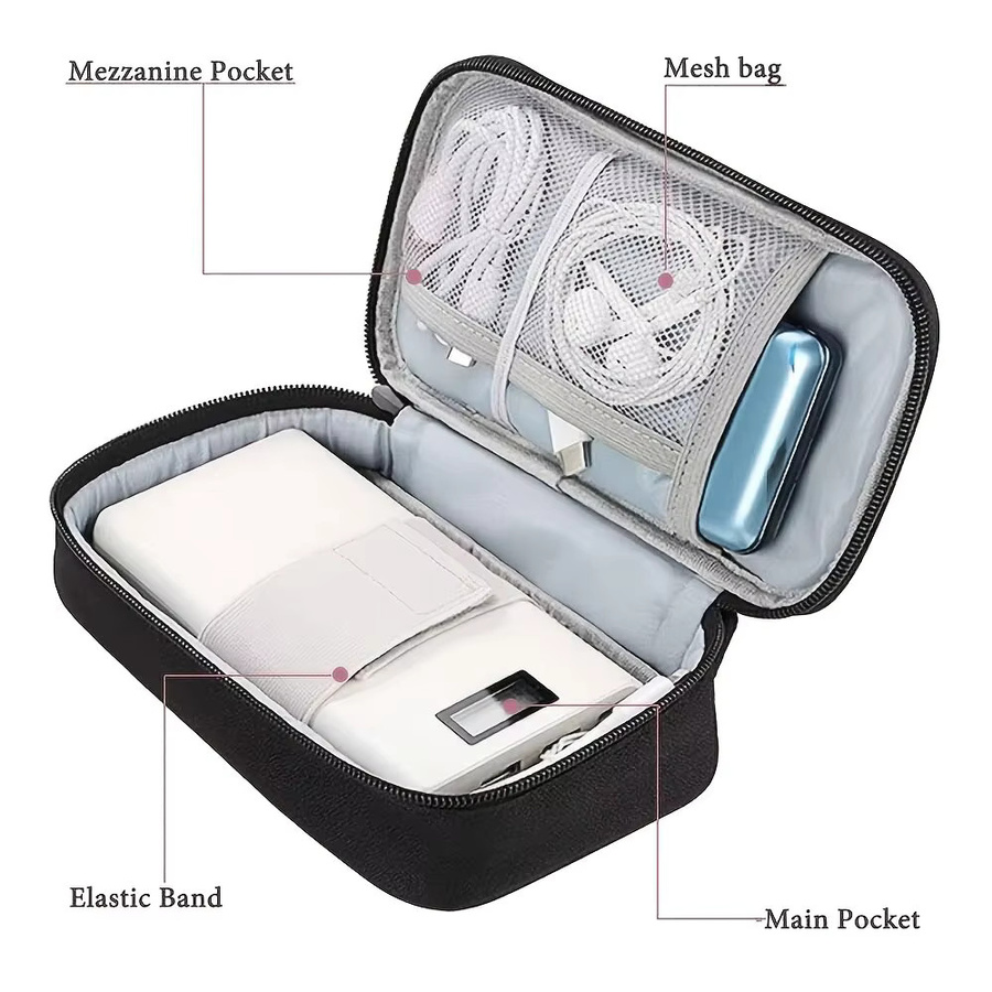 JBAILI Elektronik-Reise-Organizer in Schwarz, tragbare Zubehörtasche zur staubfreien Aufbewahrung von Kabeln, USB-Flash-Laufwerken und Telefonen - Bild 3