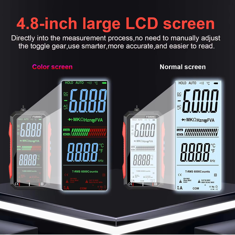 TOOLTOP Digital Multimeter FS899C mit 4,8 Zoll großem LCD-Bildschirm, NCV-Funktion und Lithium-Batterie, Schwarz - Bild 3