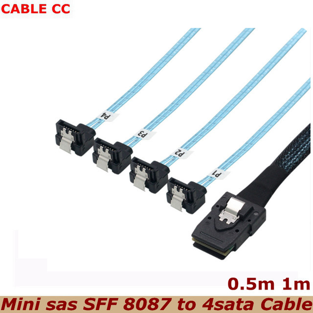 CableCC Mini-SAS zu SATA Adapter SFF 8087 auf 4 x SATA Forward Breakout Internes Serverkabel, 90 Grad, Länge: 1 m - Bild 1