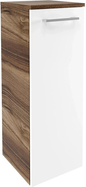 Fackelmann Badmidischrank Verona mit 1 Tür in Nussbaum und Weiß Hochglanz, B/T/H: 30,2 x 32,0 x 82,6 cm - Bild 1