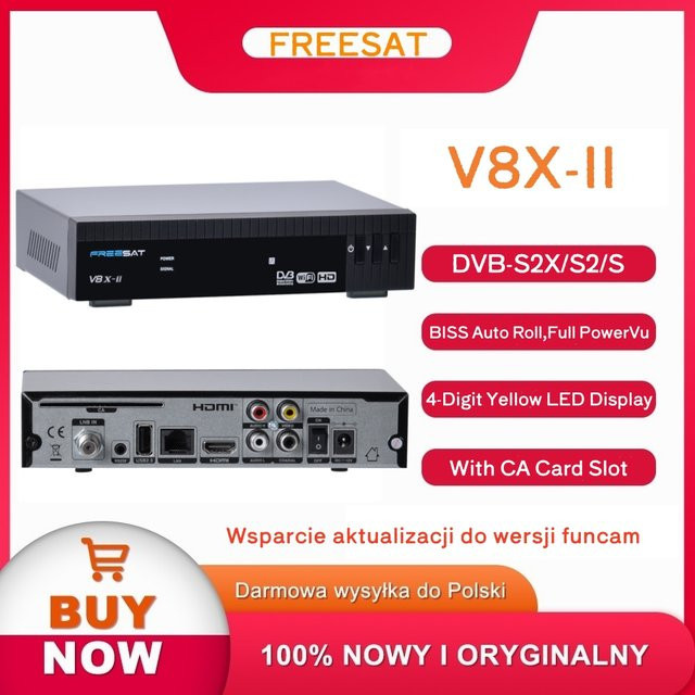 FREESAT V8X2 DVB-S/S2/S2X Satelliten-TV-Receiver in Schwarz mit integriertem WIFI und 1080P Full HD sowie CA-Kartensteckplatz - Bild 1