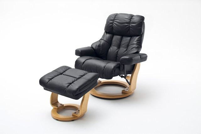iNNoSeat by MCA CALGARY XXL Relaxer 180 mit Hocker aus Rindsleder in Schwarz Natur - Bild 1