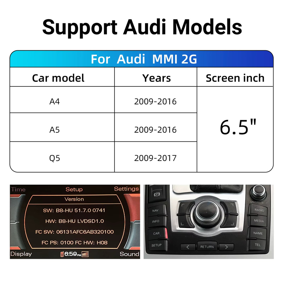 ANYFAR Drahtloses CarPlay und Android Auto Retrofit Decoder Box Kit für Audi A4 A5 Q5 2009-2016 MMI 2G System mit 6,5 Zoll Bildschirm in Schwarz - Bild 3