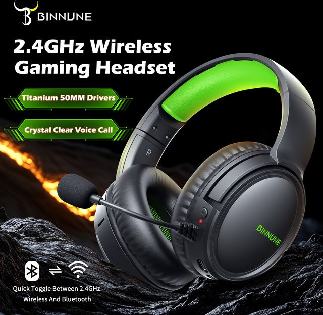 BINNUNE BW02 kabellose Gaming-Kopfhörer mit 2,4 GHz und Bluetooth, Headset mit Flip-Mikrofon für PS5, PS4, PC und Mac in Schwarz und Rot - Bild 1