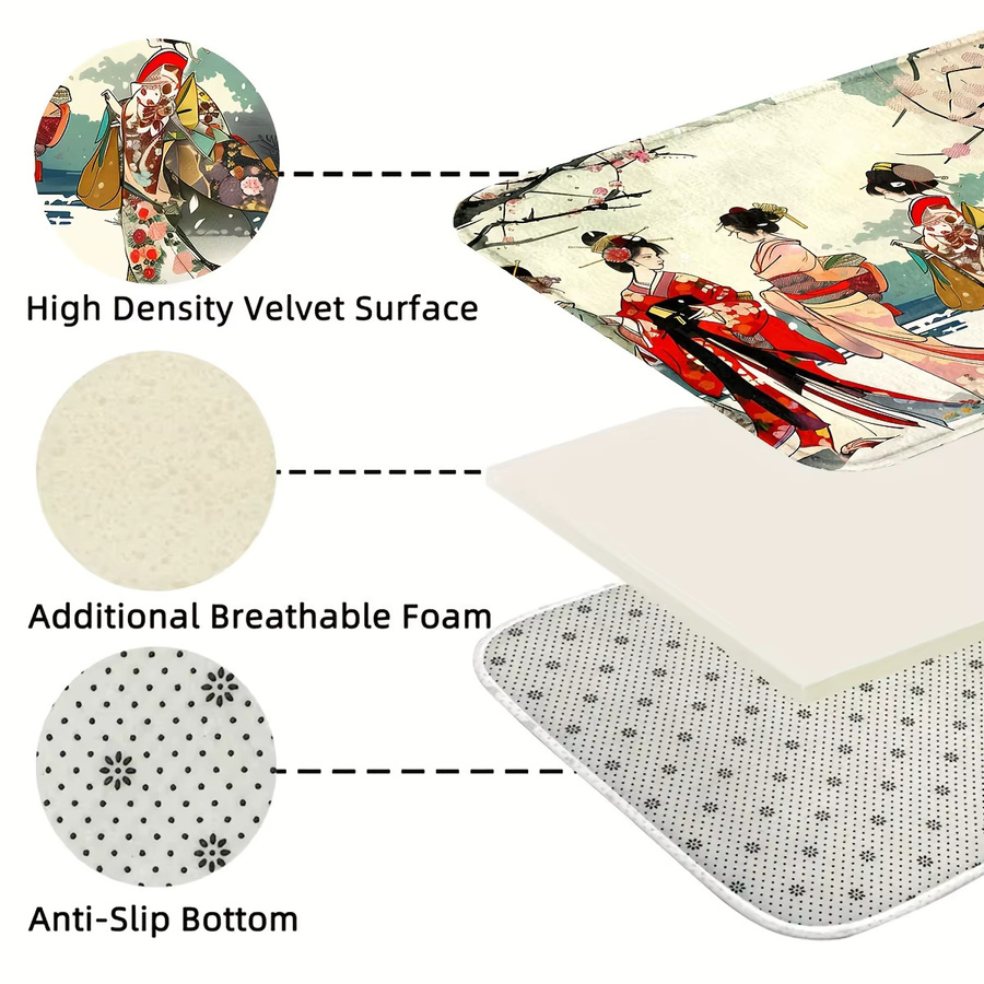 VIKAMA Japanischer Ukiyo-e-Teppich Kirschblüten-Kimono, rechteckig, mehrfarbig, rutschfest und maschinenwaschbar - Bild 5