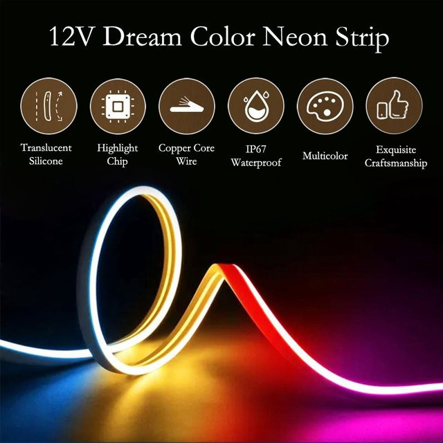 Xnbada WS2811 RGBIC LED Neon Flex Streifen, IP67 Wasserdicht, Einzeln Adressierbare Smart IC Pixel Lichter, Multicolour, DC12V - Bild 1
