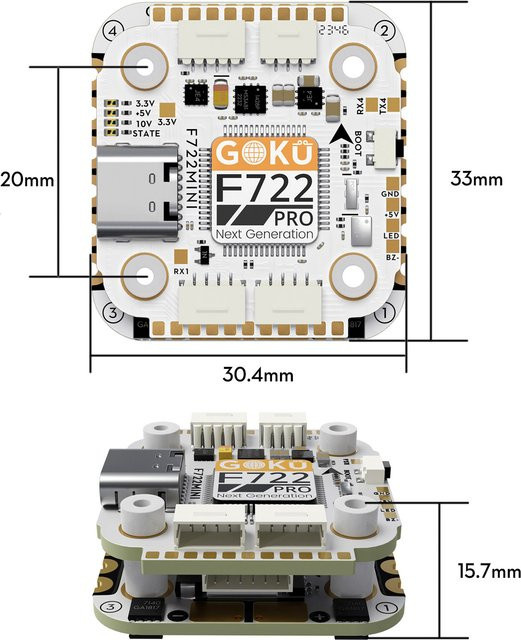 Flywoo GOKU F722 V2 32bit 128k AM32 Stack Plug&Play O4 / O4 Pro in Weiß - Bild 1