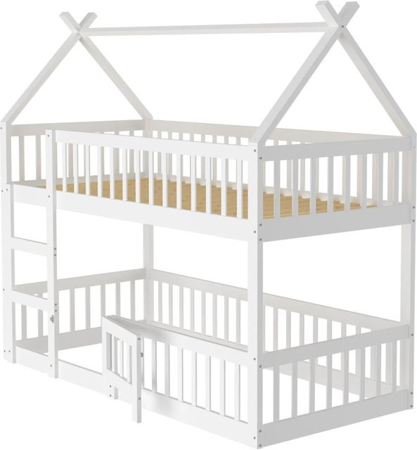 KOMHTOM Etagenbett im Loft-Stil mit Treppe für Kinder und Familien, Weiß/Grau, B/T/H: 90 x 200 x 205 cm - Bild 1