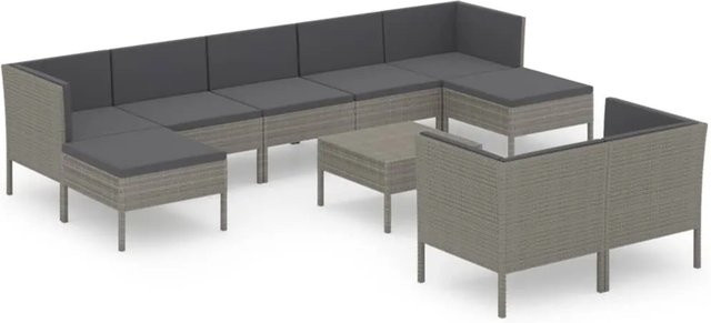vidaXL 10-tlg Garten-Lounge-Set in U-Form aus Poly Rattan und Metall in Anthrazit mit Auflagen und Kissen - Bild 1